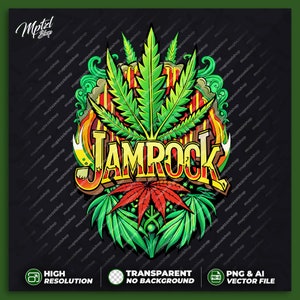 Jamrock Leaf Weed T-shirt Design for Printing, Sticker, High Resolution, Cannabis Vector Files, Png, Ai, Transparent