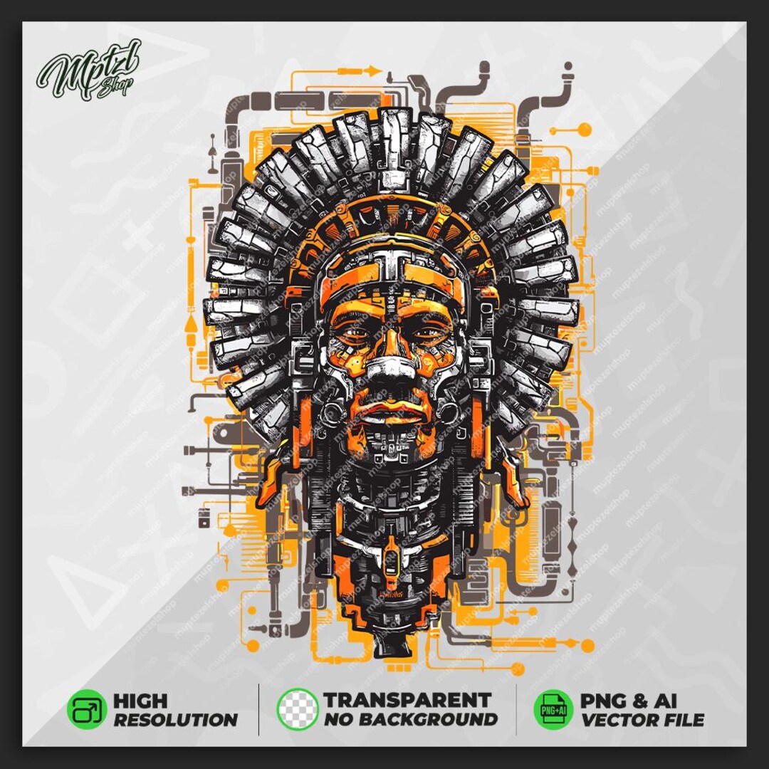 Aztec Mechanical Warrior T-shirt Design for Printing, Sticker, Coffee ...