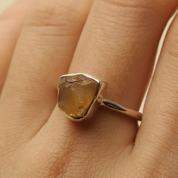 Handmade Citrine Crystal Ring - Manifest Abundance & Prosperity - Unique 925 Silver Gemstone Jewelry / Merchant Stone