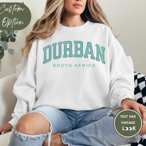 Durban-Sweatshirt, Südafrika-Pullover, benutzerdefinierter Pullover SA, personalisierte Südafrika-Reisegeschenk, Durban-Geschenkidee, Durban-Sporttrikot
