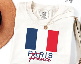 Paris France T Shirt, Comfort Colors Tee, French Flag Shirt, Travel Top