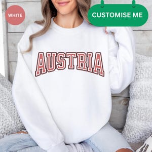 Felpa con logo dell&#39;Austria, girocollo dell&#39;Austria, maglione dell&#39;Austria, souvenir dell&#39;Austria, maglione vintage, regalo per l&#39;Europa, maglietta con simbolo di un paese europeo, personalizzabile.