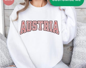 Moletom Áustria, Gola redonda Áustria, Suéter Áustria, Lembrança Áustria, Suéter vintage, Presente Europa, Camisa de país europeu, Personalizável.