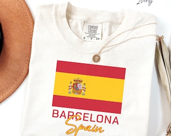 バルセロナ スペイン Tシャツ、コンフォートカラーズ Tシャツ、スペイン国旗シャツ