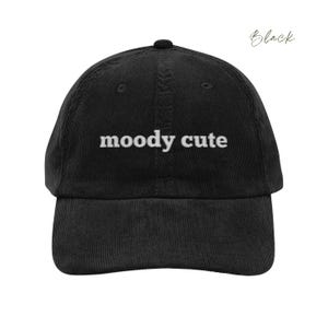 Blaco Corduroy Dad Cap with moody cute embroidered in light grey lettering. Unisex style adjustable sizing.