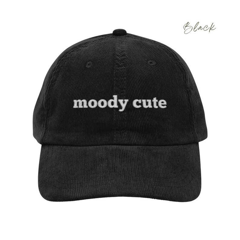 Blaco Corduroy Dad Cap with moody cute embroidered in light grey lettering. Unisex style adjustable sizing.