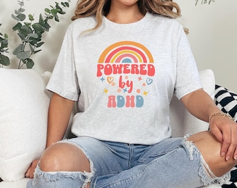 ADHD Awareness Rainbow T Shirt, Neurodiversity Empowerment & Positive Vibes Tee,  Vintage Retro Gift for ADHD Friends, ADHD Support Shirt