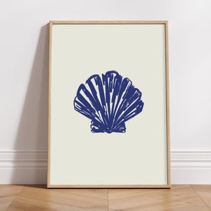 Pôster de concha azul, pôster para impressão, decoração de parede minimalista, download digital