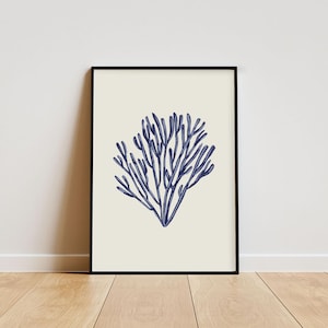 Pôster minimalista de coral azul, decoração de parede, pôster para impressão, download digital