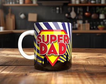 Super Dad Mug, Father's Day Gift, Colorful Novelty Mug