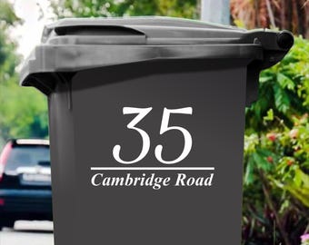 Custom Wheelie Bin Stickers | House Number & Address | Waterproof Vinyl Decal | Set of 1/3/4