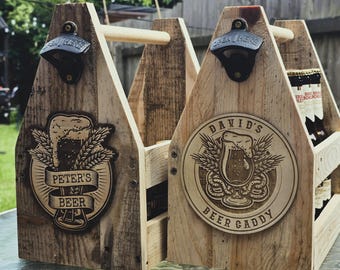 Personalized Beer Caddy – Handmade Recycled Wood, Groomsmen Gift