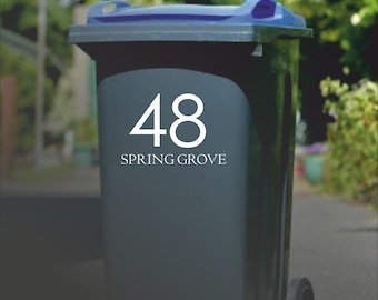 Custom Wheelie Bin Stickers Simple Design| House Number & Address | Waterproof Vinyl Decal | Set of 1/3/4