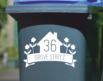 Custom Wheelie Bin Stickers | House Number & Address | Waterproof Vinyl Decal | Set of 1/3/4