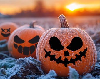 Set Of 4 Spooky Face Halloween Pumpkin Window Door Halloween Sticker Labels