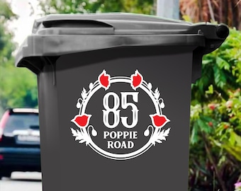 Poppie Flower Personalized Wheelie Bin Stickers, Modern Vinyl Decals