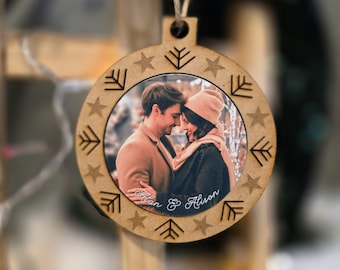 Personalized Photo Christmas Ornament - Custom Wooden Snowflake Bauble