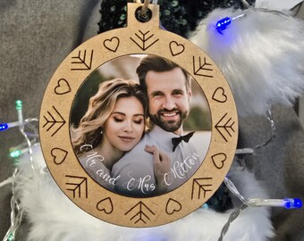 Custom Photo Christmas Ornament – Large Wooden Snowflake Bauble
