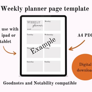 Minimal digital undated weekly planner, pdf printable weekly planner, notability and goodnotes compatible, simple weekly planner