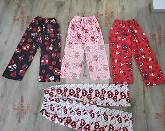 Pantalon de pyjama Spiderman x Hello kitty, pantalon de couple, pantalon ample en coton, pantalon de pyjama assorti pour couple Sanrio Kawaii, cadeau pour petite amie