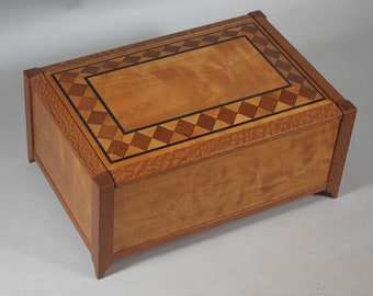 Cherry and Leopardwood Square Inlay Banding Jewelry Box, 8.5"x13"x 6"