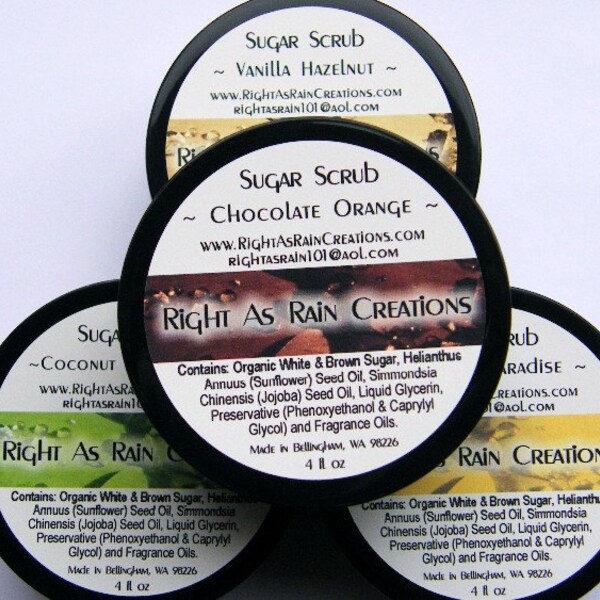 Body Scrub with Organic White and Brown Sugar, 4 oz - You Choose Scent