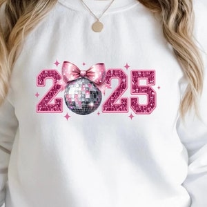 Happy New Year PNG, Hello 2025 Png, Disco Ball New Year Sublimation Design, Happy New Year Coquette Png, New Year Faux Glitter, 2025 PNG