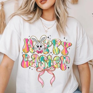 Happy Easter Bunny PNG: Coquette Bow, Glitter Flowers (Digital Download)