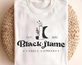 Black Flame Candle Company SVG PNG / Clipart ispirata alle sorelle streghe / Design di candele spettrali di Salem per lavoretti di Halloween / Halloween digitale