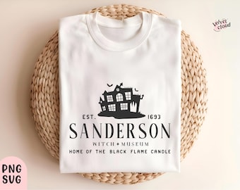 Maglietta del Museo delle Streghe di Sanderson / Candela con fiamma nera di Halloween SVG PNG / Design di casa infestata spettrale / Halloween spettrale PNG / Vibrazioni stregonesche Svg
