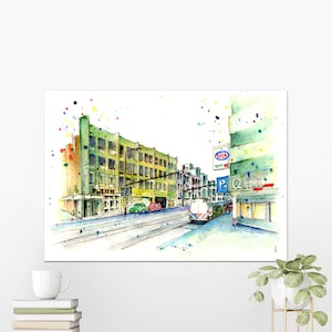 Tekening Den Haag, tekening politiebureau, Jan Hendrikstraat Den Haag, illustratie Den Haag,Den Haag, Straat Den Haag, aquarel Den Haag