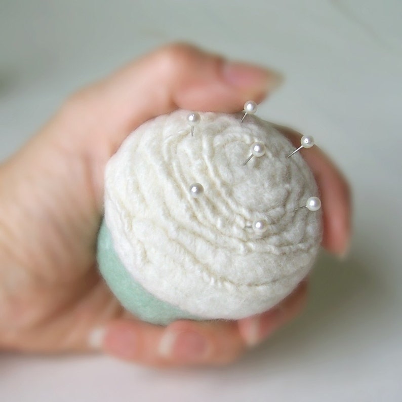 Pincushion Felted Cupcake in Vanilla Mint image 2