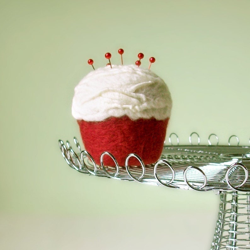 Pincushion Felted Cupcake, Red Velvet image 2