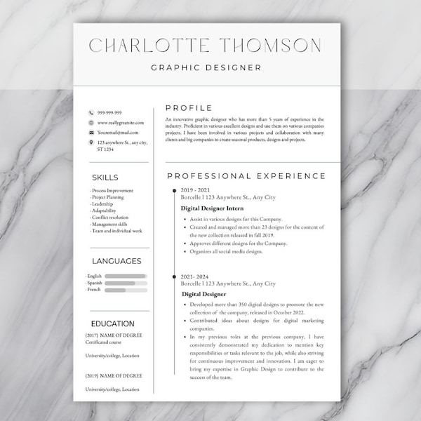 Executive Resume Template Completely Editable With Canva, 3 Models Professional Resume Template Modern, Minimal CV, Cover and Front Page.
