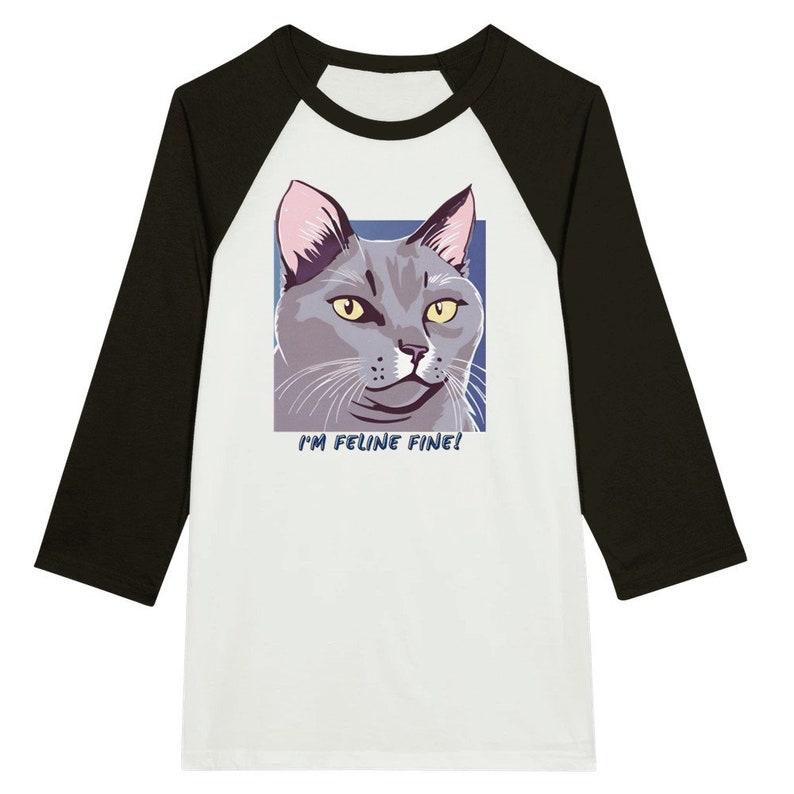 Cat lovers tshirt, funny cat shirt, I'm feline fine shirt, gray cat shirt, 3/4 sleeve, Raglan T-shirt, Cat lover gift, gift for her, Cat mom