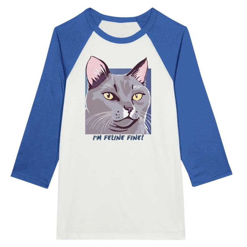 Cat lovers tshirt, funny cat shirt, I'm feline fine shirt, gray cat shirt, 3/4 sleeve, Raglan T-shirt, Cat lover gift, gift for her, Cat mom