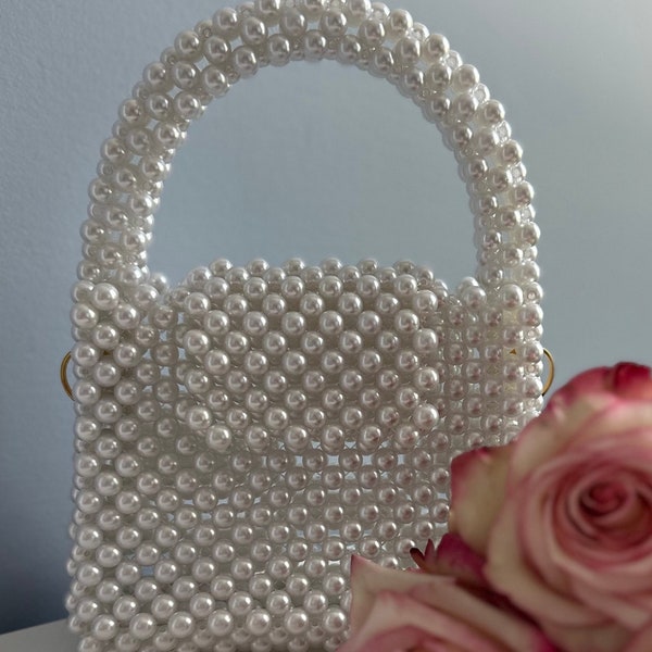Pearl Bag, Bridal, White, Handmade, Evening Bag
