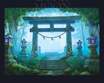 Ancient Grounds | Anime Print | Fantasy Poster | Nature Japanese Shrine | Torii Art Print | A4, A5