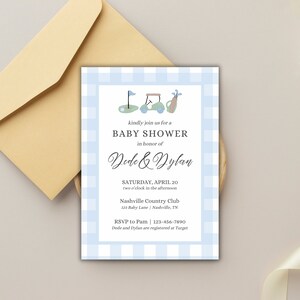 Golf Themed Baby Shower Couples Baby Shower Golf Partee Shower Par-tee Baby Shower Digital Download 5x7 Blue Gingham Baby Shower