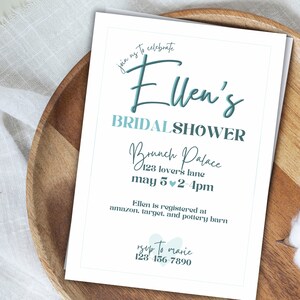 Bridal Shower Invitation Digital Download Teal Blue White Light Green Wedding Shower Brunch Bridal Shower Couples Shower Invitation 5x7