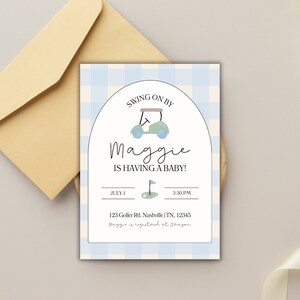Golf Themed Baby Shower Couples Baby Shower Golf Partee Shower Par-tee Baby Shower Digital Download 5x7 Blue Gingham Baby Shower