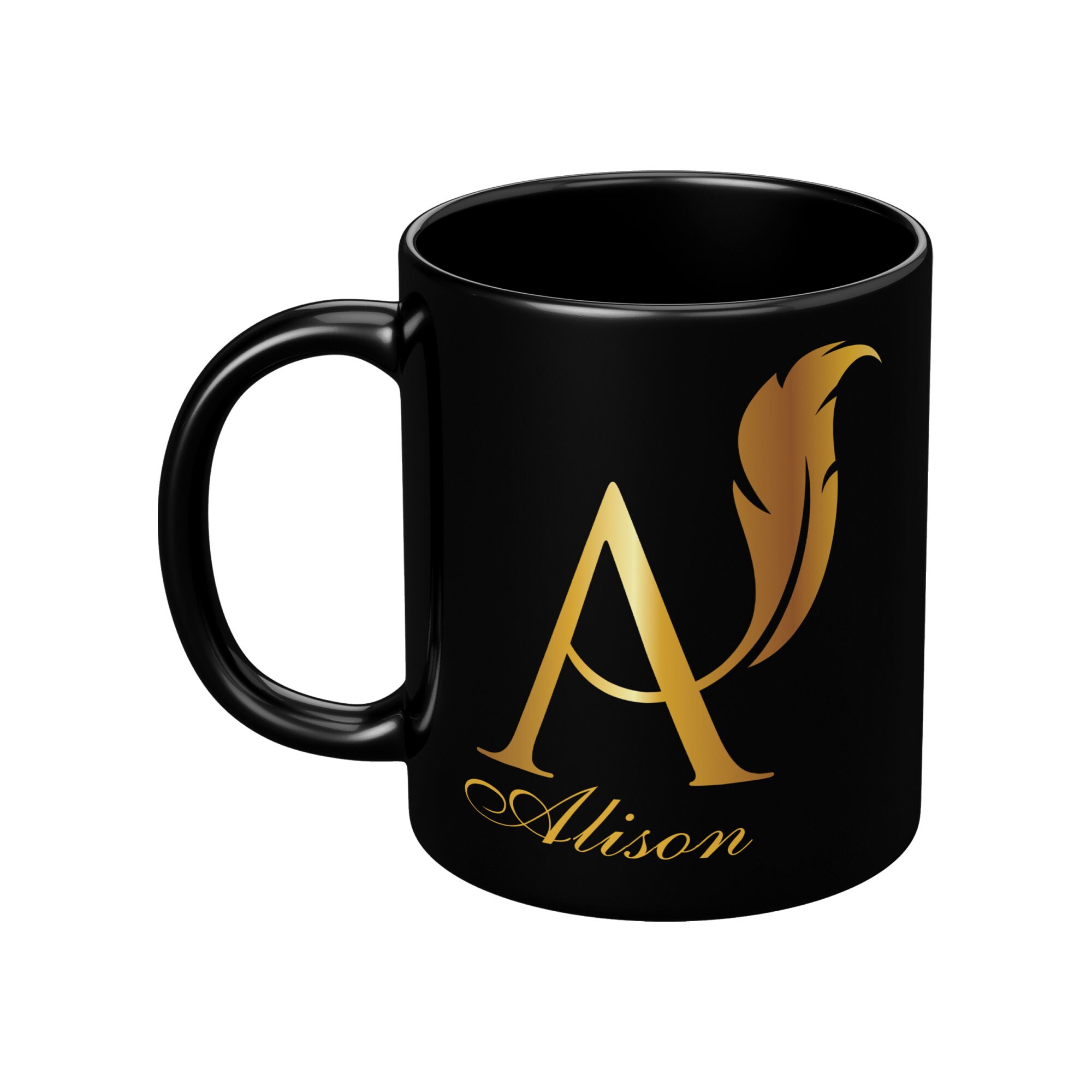 Personalized Black Mug With Initial And Name Birthday Gift Etsy