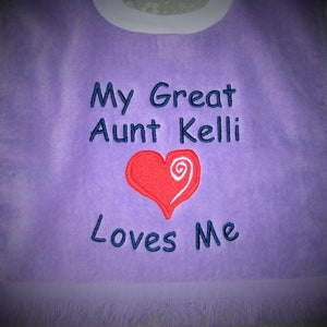 My Great Aunt or Uncle Love Me Personalized Baby Bib or Bodysuit.  3 Sizes Bibs. 4 Sizes Short or Long Sleeved Bodysuits. Great Aunts.