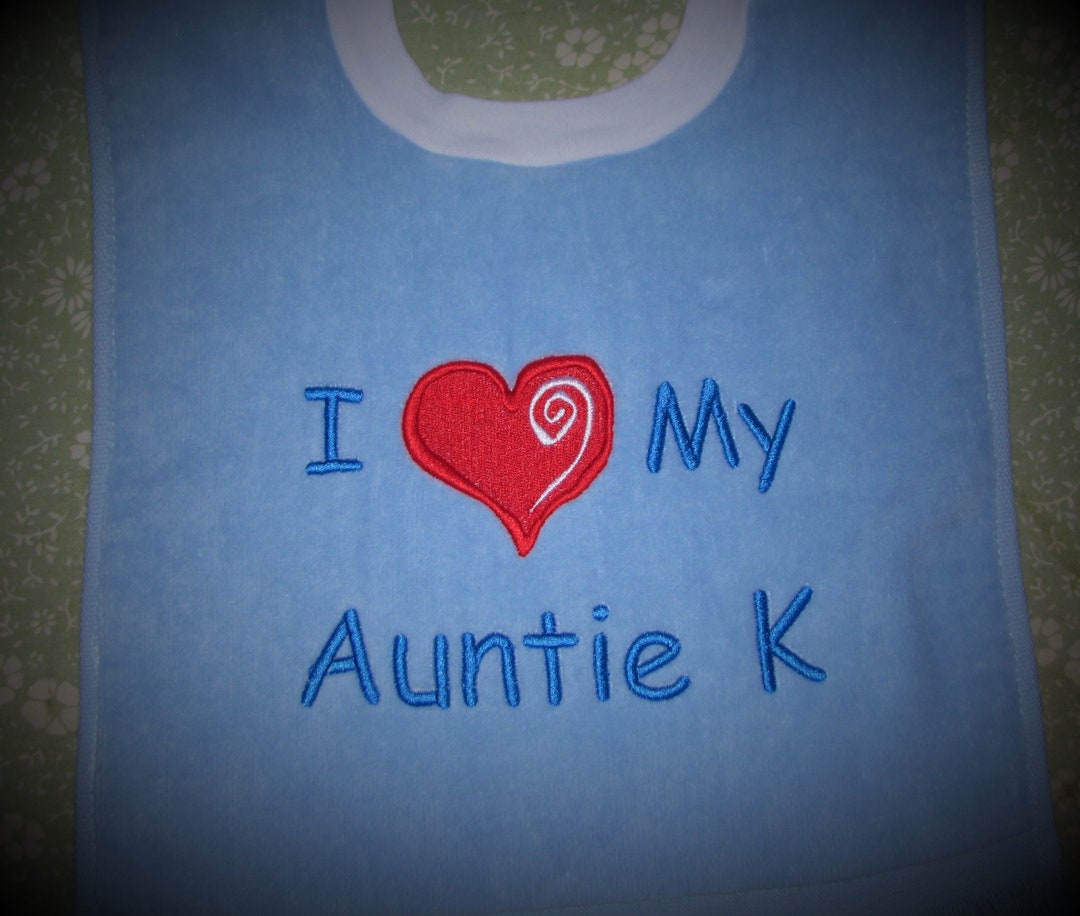 I Heart My Auntie or Uncle Personalized Baby Bib or Bodysuit. 3 Sizes