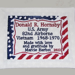 Personalized Custom Embroidered Label.  Red, White and Blue Border With Stars and Stripes. For Patriotic,250th Anniversary, Quilts of Valor.