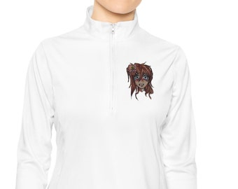 Ladies Zip Pullover, Girl with floral ornament, Emotional Girl, Crying for love, Moody girl, Face of girl with flowers, Flowering Hair happy