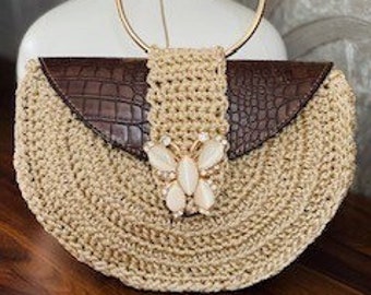 Crochet handbag with Eco Leather accesories