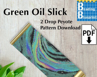 Green Oil Slick Peyote Bracelet Pattern, Beaded Cuff (PDF Download)