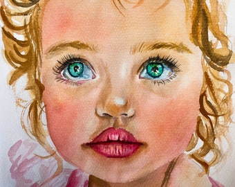 Pintura de acuarela de retrato personalizado de Foto, 100% pintado a mano, Retrato de niño, Retrato de boda, Retrato de bebé, regalo individual.