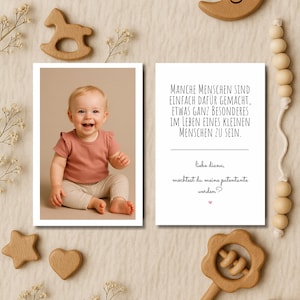 Patenanfrage mit Foto | personalisierte Karte DIN A6 | Patentante oder Patenonkel | Patenkind | Rosa Blau Herz | Fotopapier